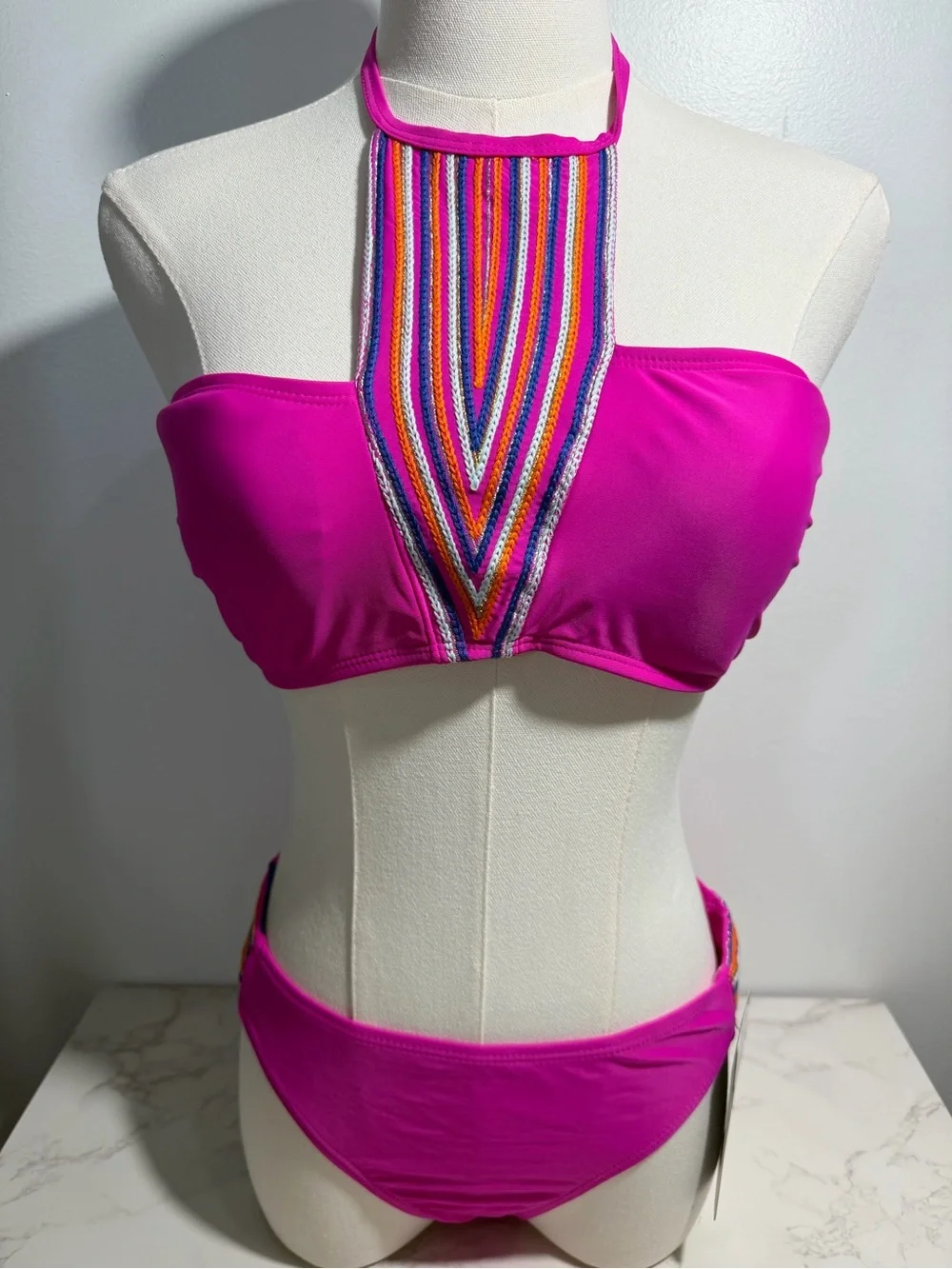 NWT Marilyn Monroe Halter Bandeau Bikini Set - Fuschia -- XL